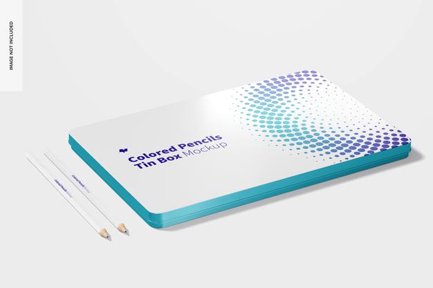 Colored Pencils Tin Box Mockup Psd