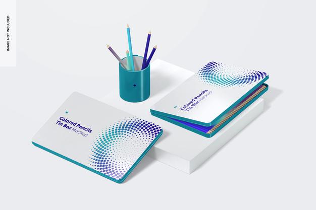 Colored Pencils Tin Boxes Mockup, Closed Psd