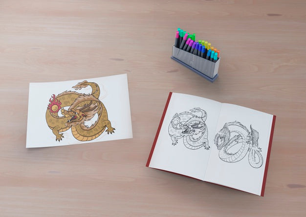 Colorful And Monochrome Snake Sketch Psd