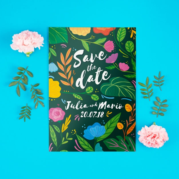 Colorful Card Mockup With Roses Psd