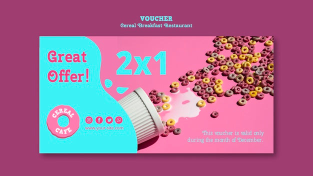 Colorful Cereal Restaurant Voucher Psd