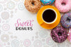 Colorful Donuts And Coffee With Mock-Up Psd