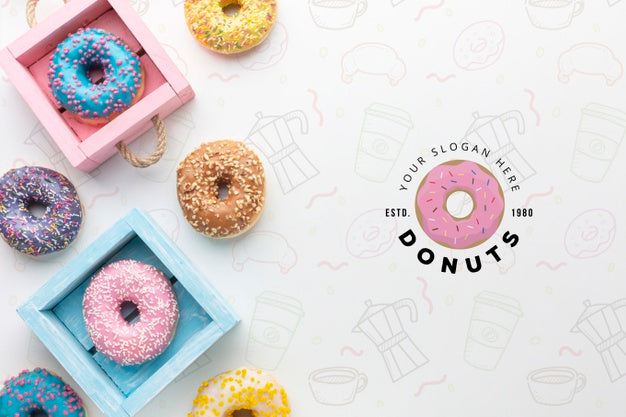 Colorful Donuts Assortment With Mock-Up Psd