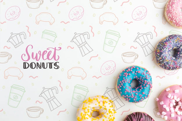 Colorful Donuts Mix With Mock-Up Psd