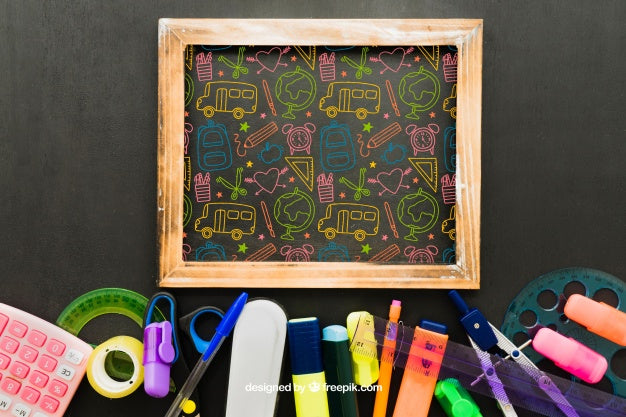 Colorful Drawing On The Blackboard And School Material Psd