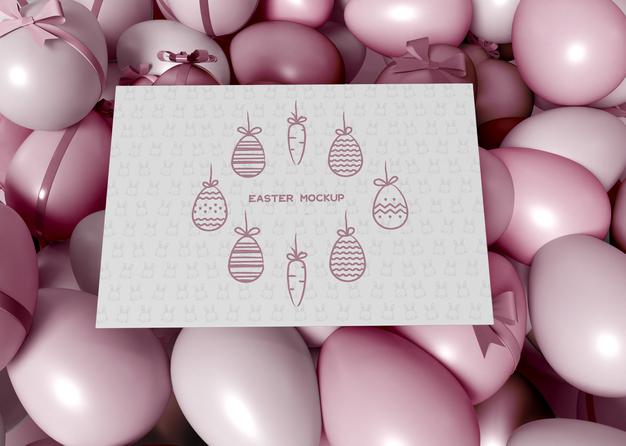Colorful Easter Eggs With Card Mockup Psd