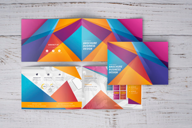Colorful Geometric Brochure Mockup Of Three Psd