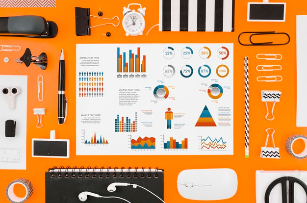 Colorful Graphics Mock-Up On Orange Background Psd