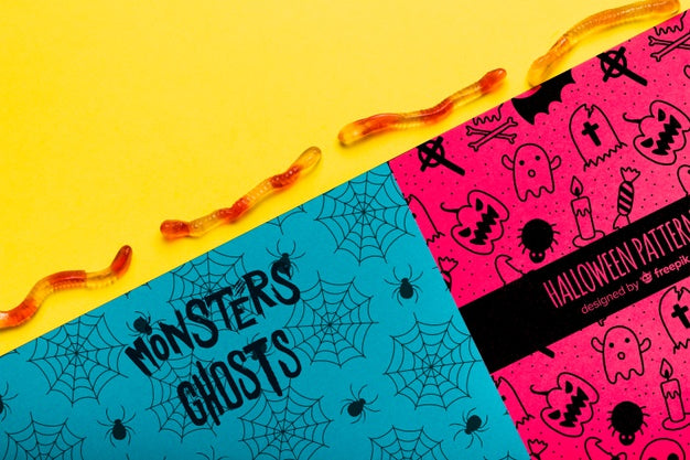 Colorful Halloween Concept With Gummy Worms Psd