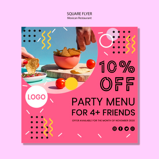 Colorful Mexican Food Square Flyer Psd