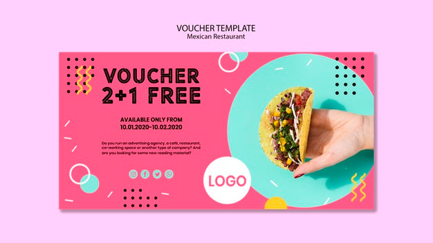 Colorful Mexican Restaurant Voucher Template Psd