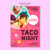Colorful Mexican Taco Night Poster Mock-Up Psd