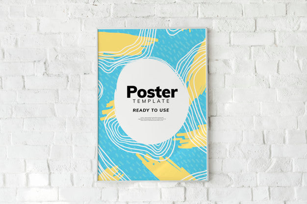 Colorful Poster Template On A White Brick Wall Psd