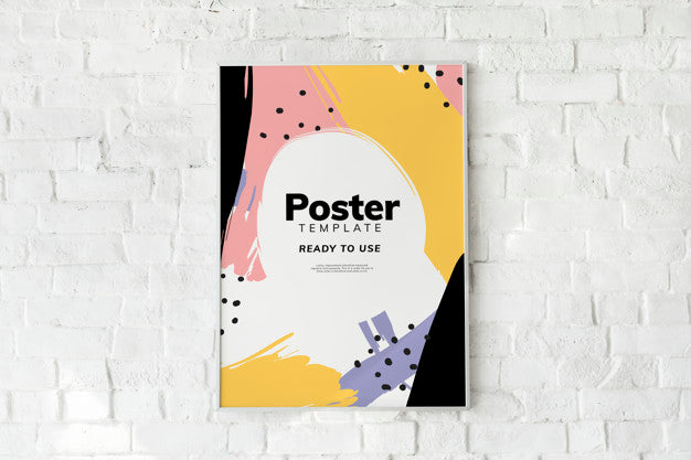 Colorful Poster Template On A White Brick Wall Psd