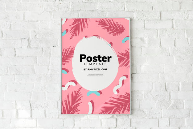 Colorful Poster Template On A White Brick Wall Psd