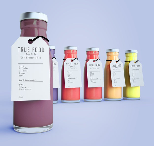 Colorful Smoothies With Labels On Mock-Up Psd