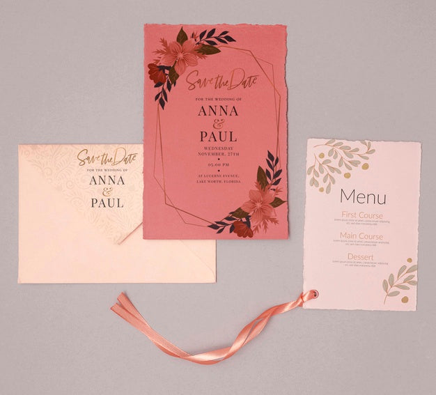 Colorful Wedding Invitation With Menu Psd