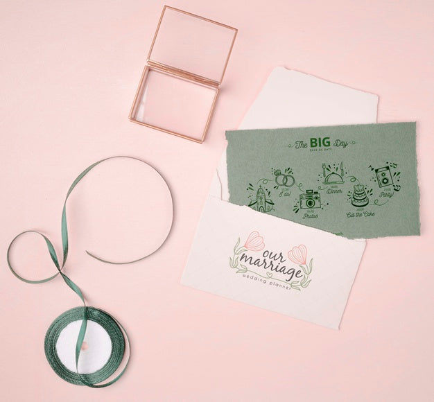 Colorful Wedding Invitation With Ribbon Psd