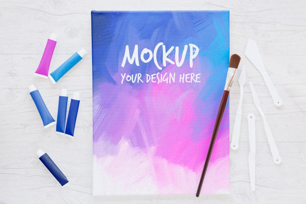 Coloured Canvas And Brush Mock-Up Psd