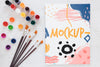 Coloured Canvas With Paint And Brushes Mock-Up Psd