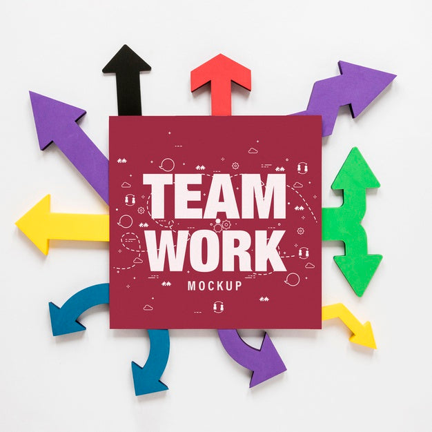 Colourful Arrows With Teamwork Card Psd