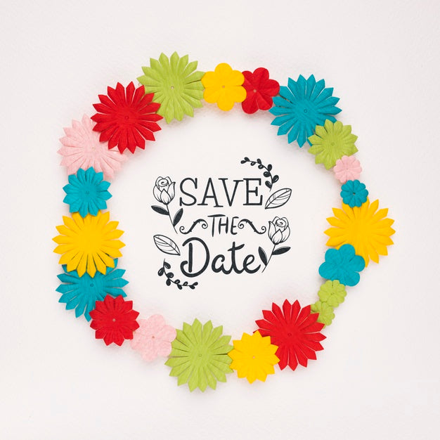 Colourful Floral Frame Save The Date Mock-Up Psd