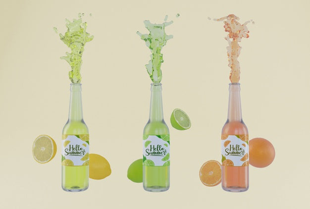 Colourful Fruit Soda Bottles Psd