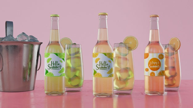 Colourful Soda Bottles With Pink Background Psd