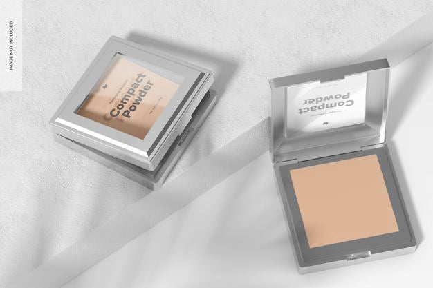 Compact Powder Packaging Mockup, Perspective View Psd