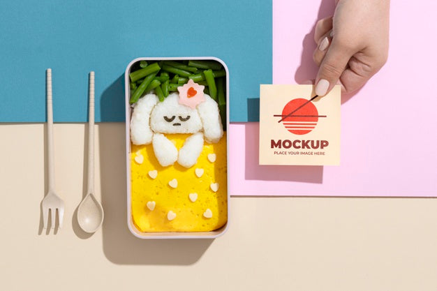 Composition Of Bento Box With Mock-Up Card Psd