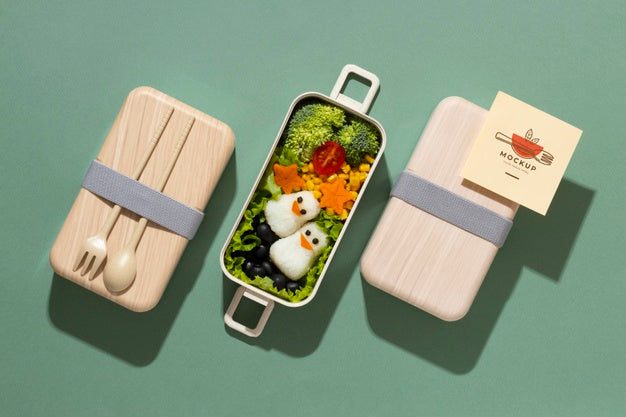 Composition Of Bento Box With Mock-Up Card Psd
