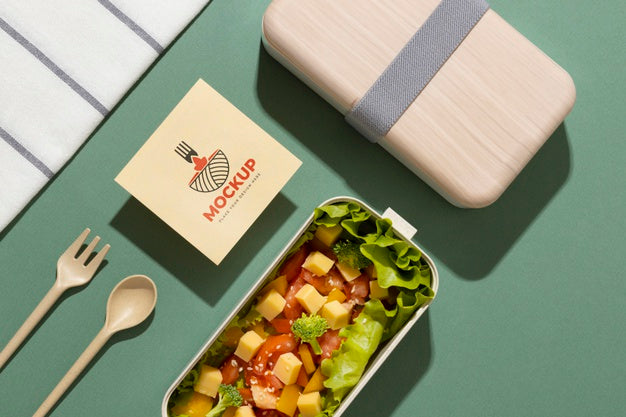 Composition Of Bento Box With Mock-Up Card Psd