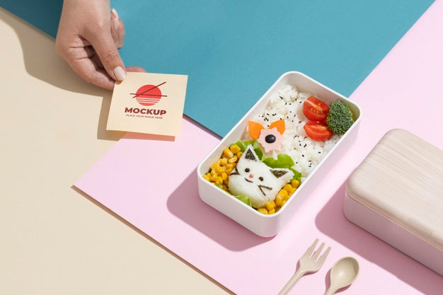 Composition Of Bento Box With Mock-Up Card Psd