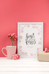 Composition Of Carnation Flowers Next To Frame Mockup Psd