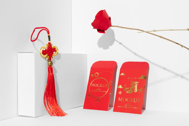 Composition Of Chinese New Year Isometric Mock-Up Elements Psd