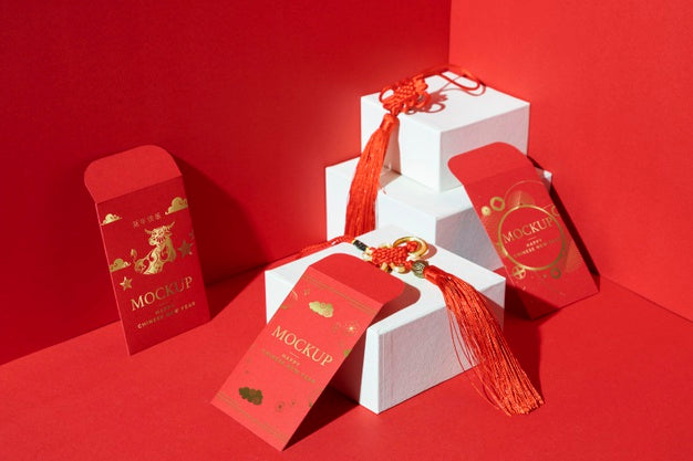 Composition Of Chinese New Year Mock-Up Elements Psd
