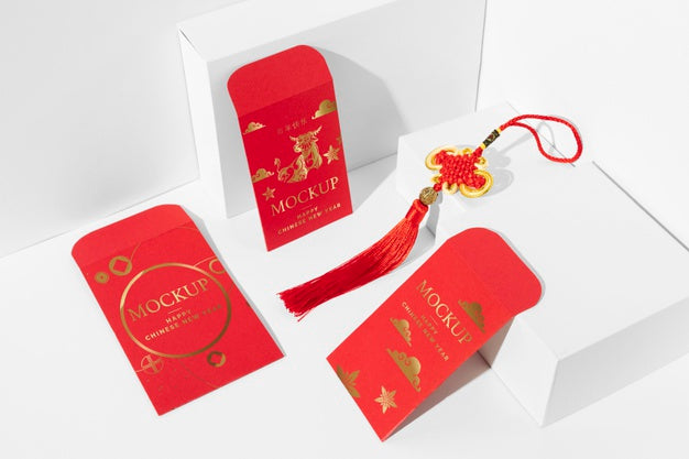 Composition Of Chinese New Year Mock-Up Elements Psd
