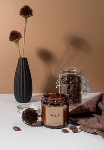 Composition Of Mock-Up Candle Packaging Psd