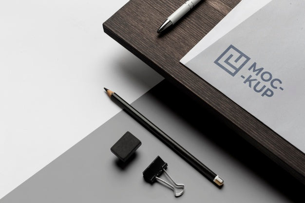 Composition Of Mock-Up Stationery On Wood Psd