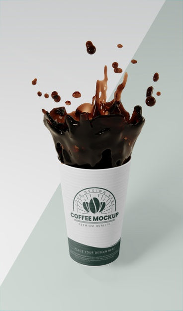 Composition Of Paper Coffee Cup With Coffee Splash Psd