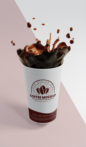 Composition Of Paper Coffee Cup With Coffee Splash Psd
