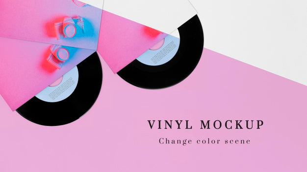 Composition Of Vinyl Records Mock-Up Psd
