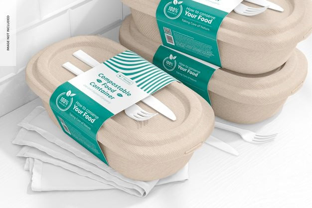 Compostable Food Containers Mockup, Perspective Psd