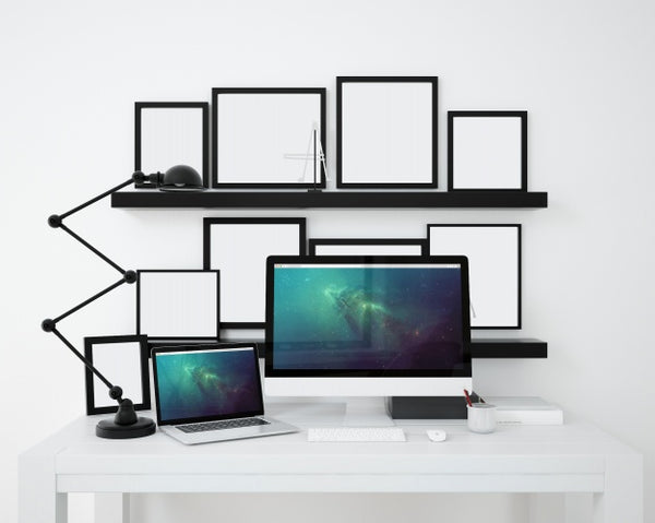 Computer And Frames Mock Up Psd - Mockup Hunt