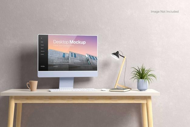 Computer Desktop Screen On A Table Mockup Psd
