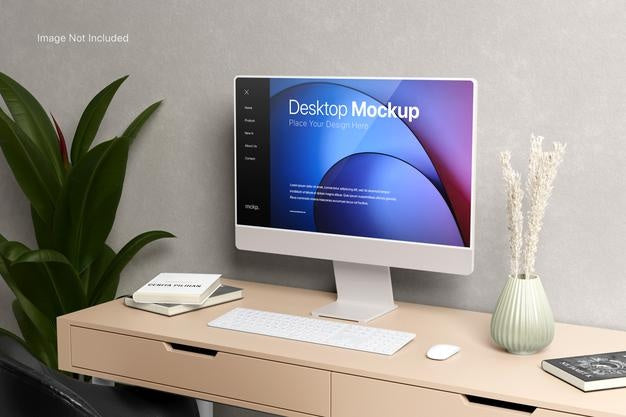 Computer Desktop Screen On A Table Mockup Psd