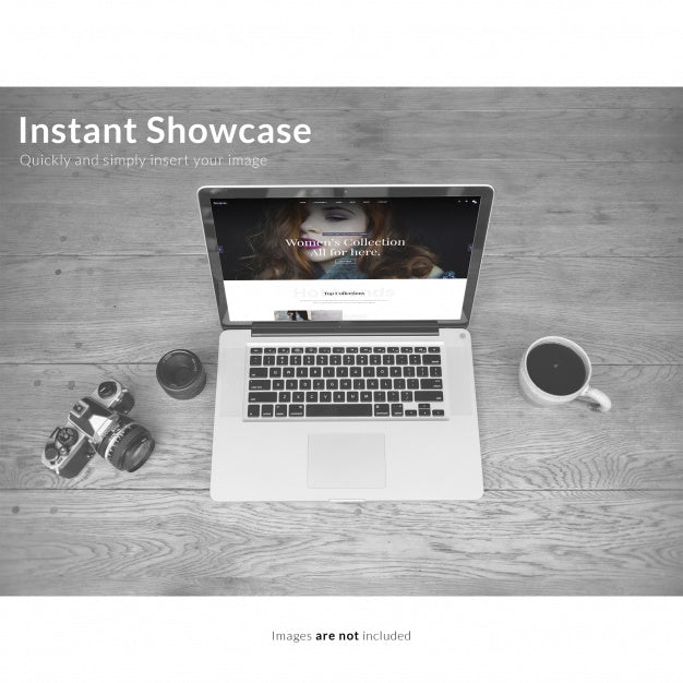 Computer On Dark Wooden Table Mock Up Psd