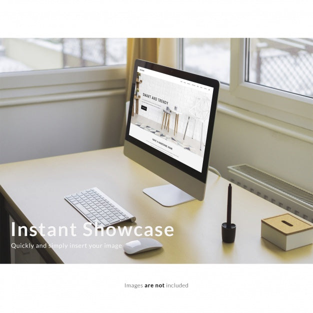 Computer On Desk Mock Up Psd