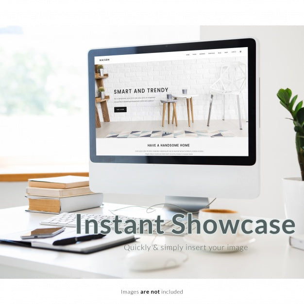 Computer On Desk Mock Up Psd