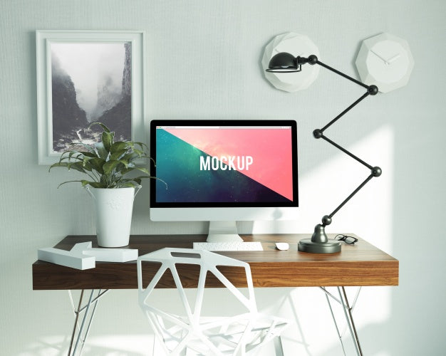 Computer On Desktop Mock Up Psd